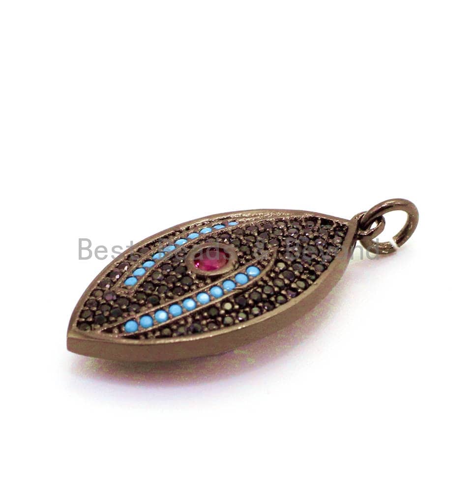 CZ Micro Pave Mixed Color Marquise Shape Evil Eye Charm/Pendant, Cubic Zirconia Pendant,13x30mm, sku#F22