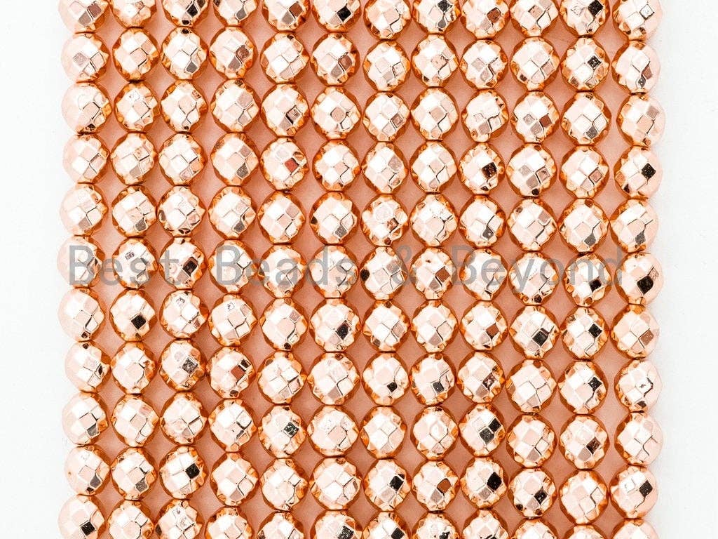 2018 New Color-Light Rose Gold Color Hematite-2/3/4/6/8/10/12mm Round Faceted Gemstone Beads-15.5 inch FULL strand-Rose Gold Beads-SKU#S73
