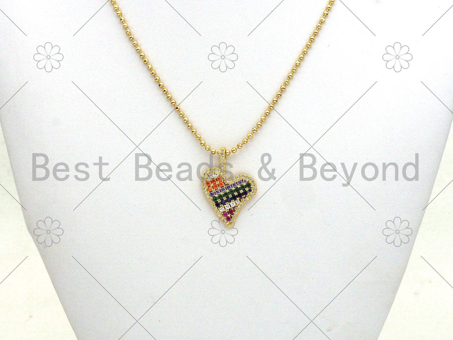 Colorful CZ Micro Pave Heart Charm/Pendant, 18K Gold Filled Heart Shape Charm, Heart Pave Pendant, 23x21mm, Sku#LK370