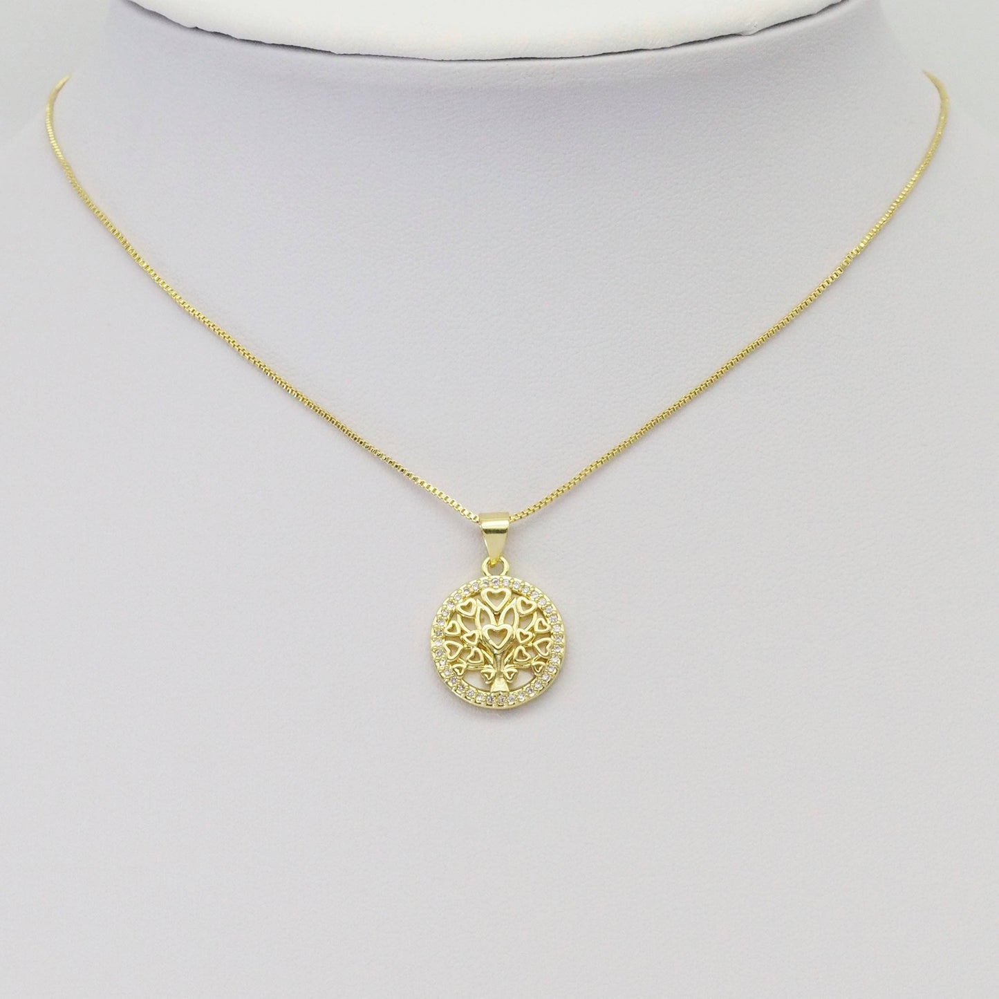 Clear CZ Gold Heart Tree On Mother of Pearl Charm, Sku#LK889