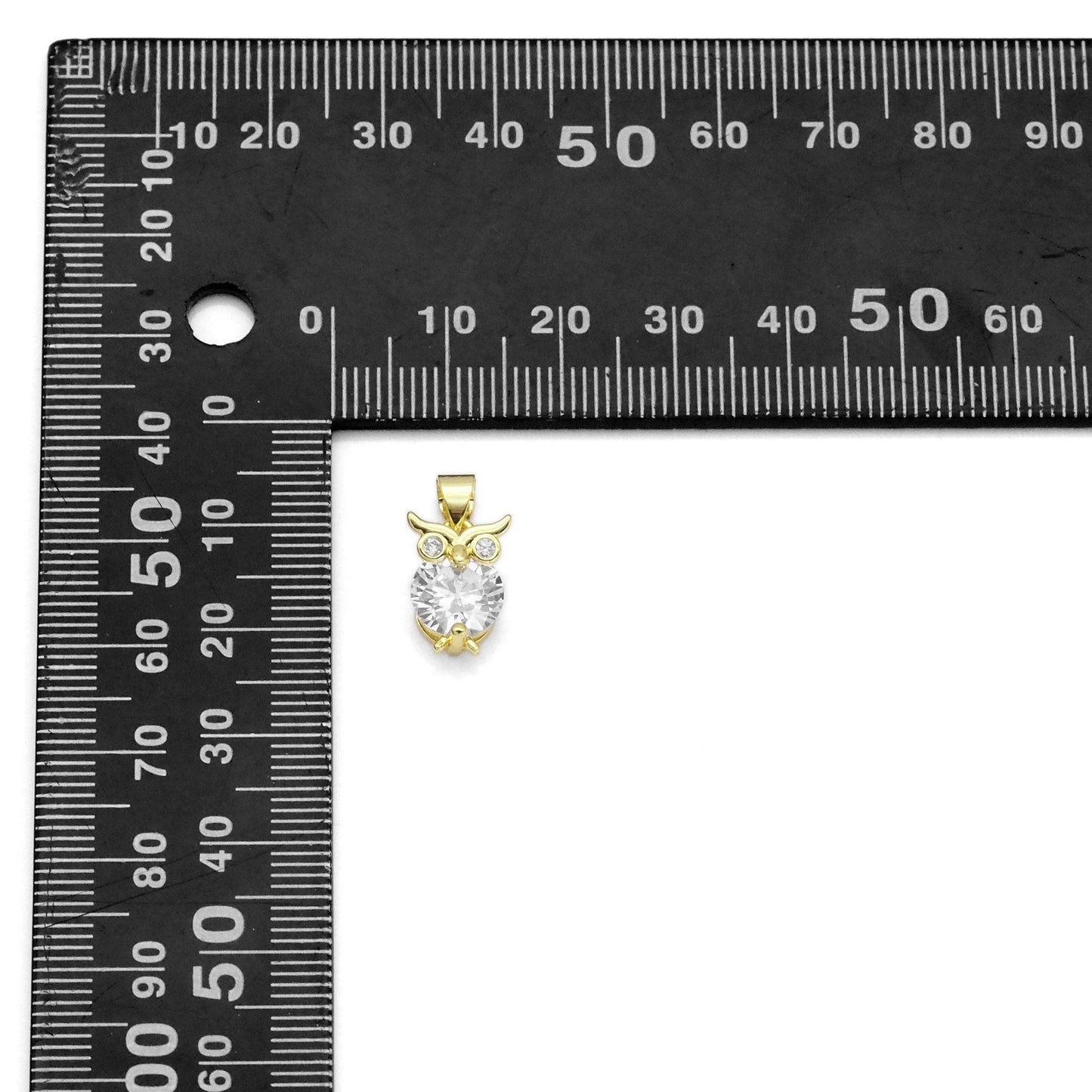 Gold Big Clear CZ Owl Charm, Sku#LK866