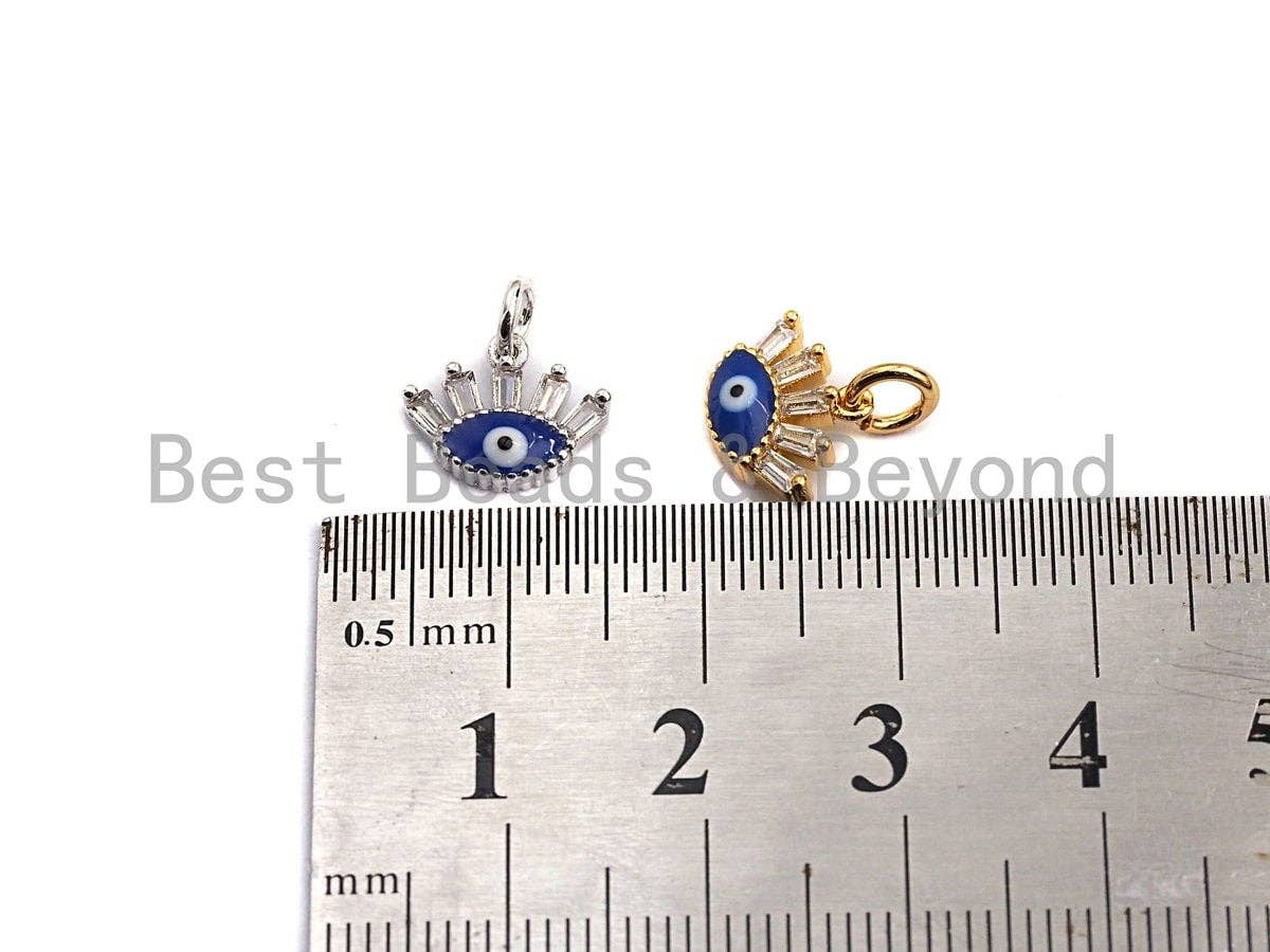 Cobalt CZ Micro Pave Oval Evil Eye With Long Eyelash Shape Pendant,Cubic Zirconia Oval Charm,Gold/Silver Tone,11x9mm,sku#Z473