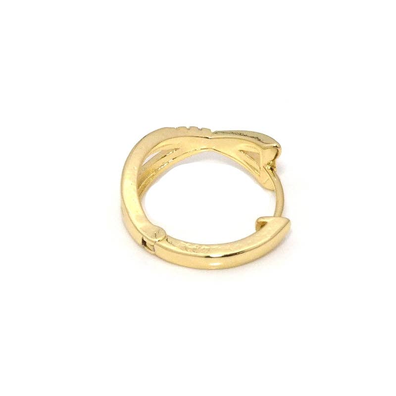 Gold Clear CZ Criss Cross Hoop Earrings, Sku#LK782