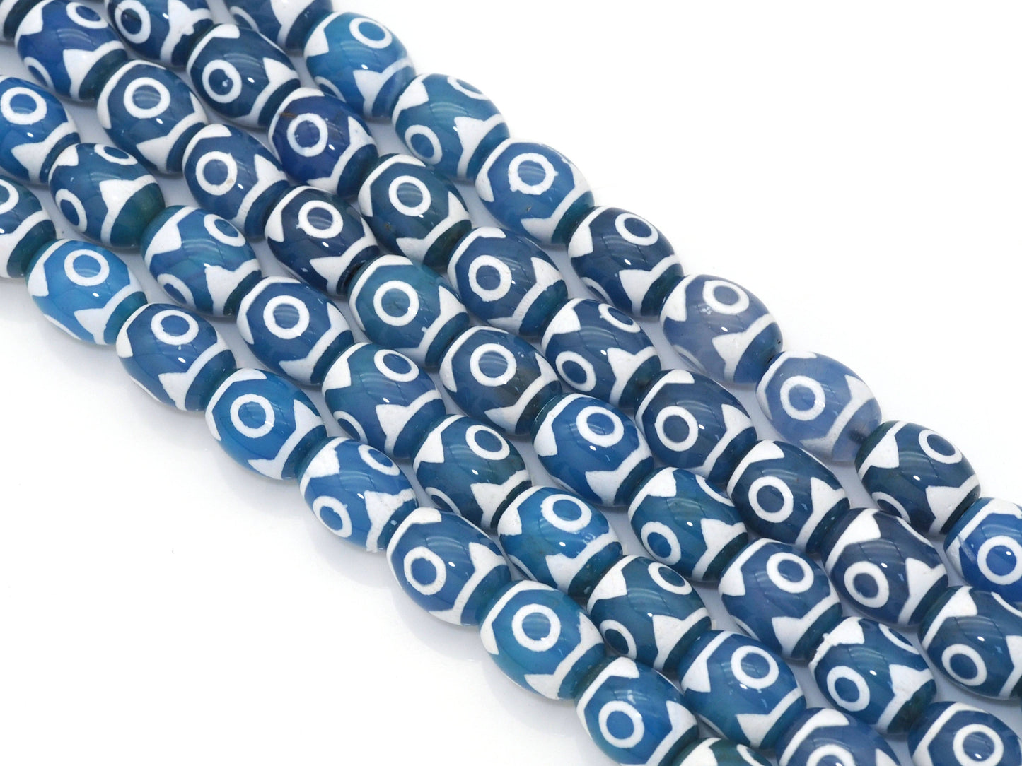 Natural Blue Evil Eye Tibetan Agate, 12x16mm Barrel Beads, Sku#U1478