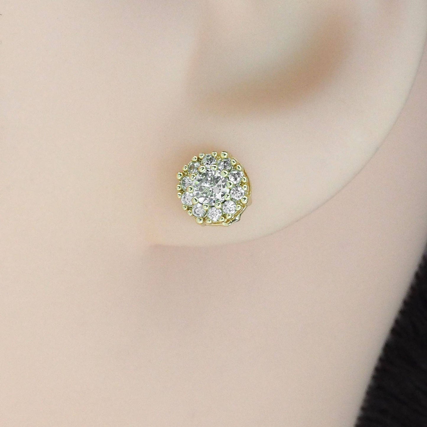 Gold Clear CZ Round Flower Stud Earrings, Sku#LX330