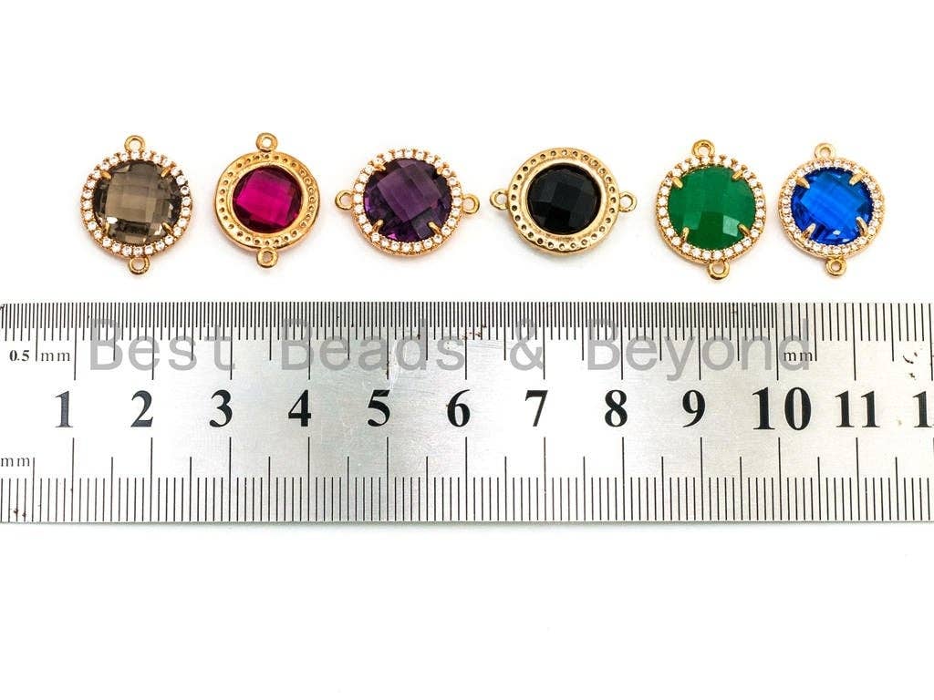 Round Bezel Cnnector with Faceted Glass, 14x19mm, sku#A76