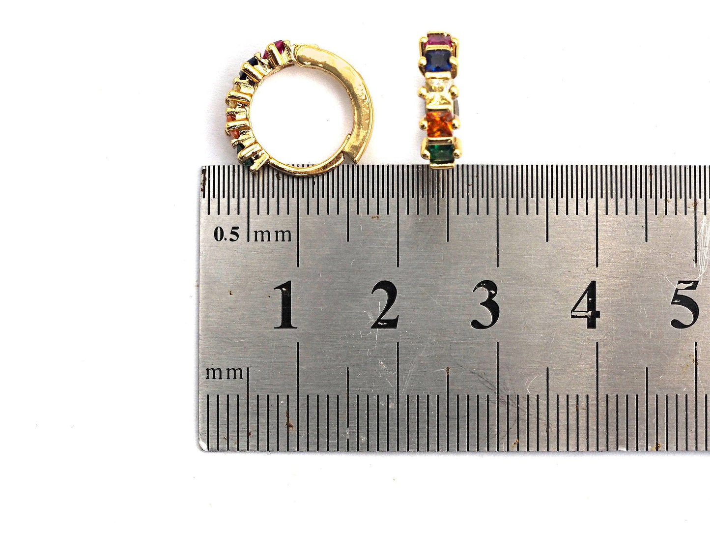 Baguette CZ Micro Pave Rainbow Huggie Earring, Gold Hoops earrings, Huggies Earrings,Minimal earrings,4x13mm,sku#J122