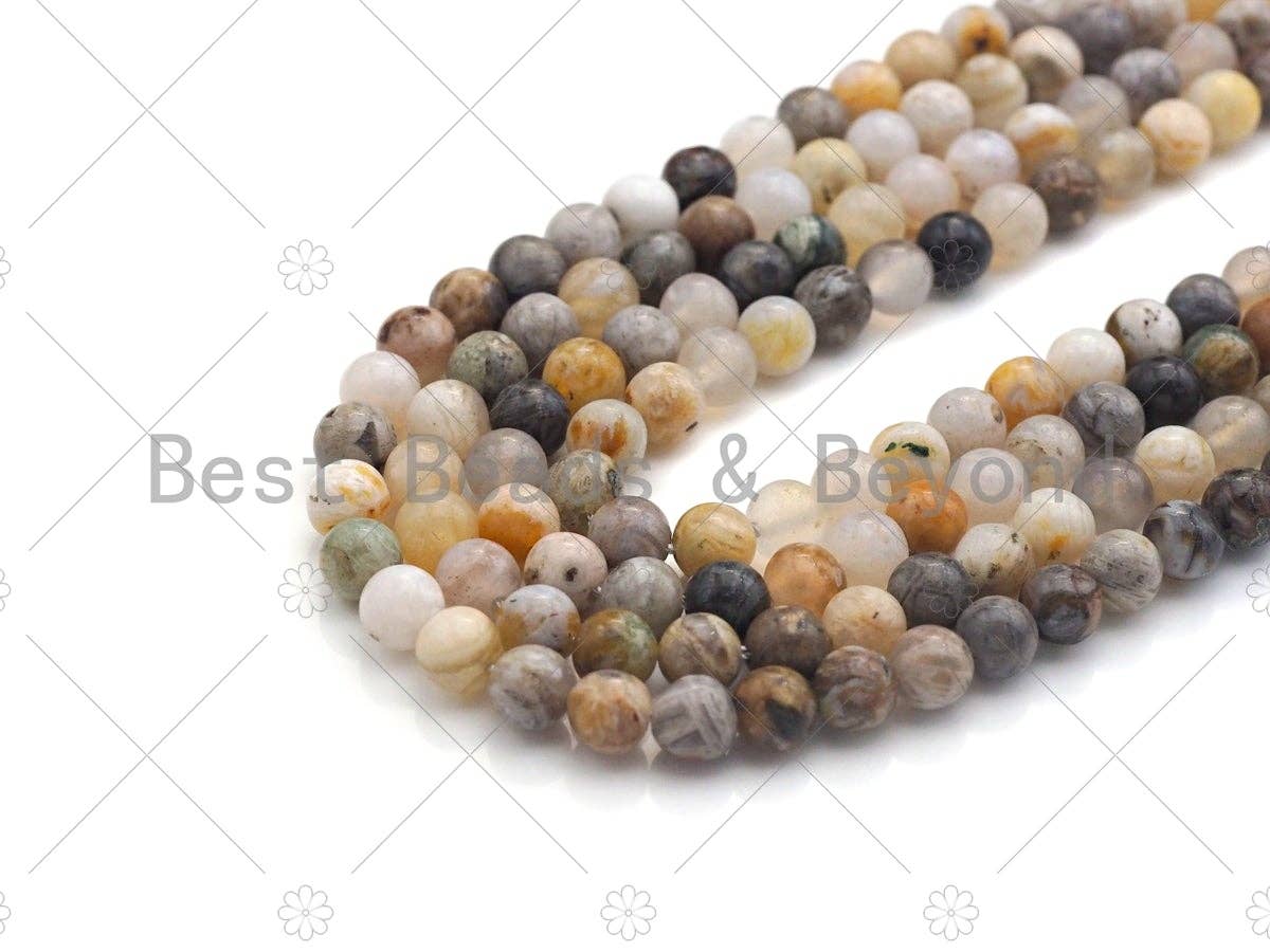 Natural Bamboo Agate Beads, 6mm/8mm/10mm/12mm Round smooth Silver Needle Agate, 15.5" Full Strand, sku#U958