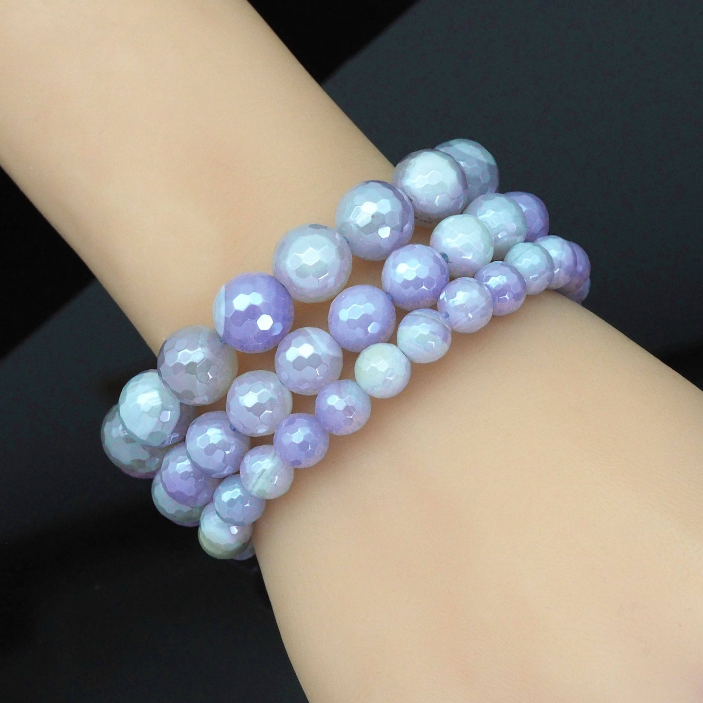 Mystic Blue Banded Agate Stretchy Bracelet, 8mm/10mm/12mm, SKU#EF402