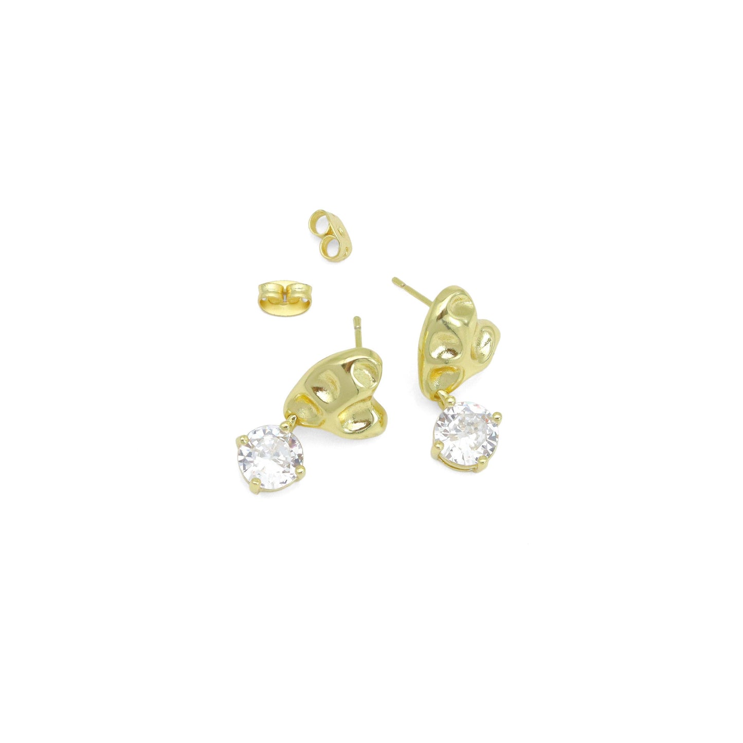 Big CZ Hammered Heart Stud Earrings, Sku#LK1066