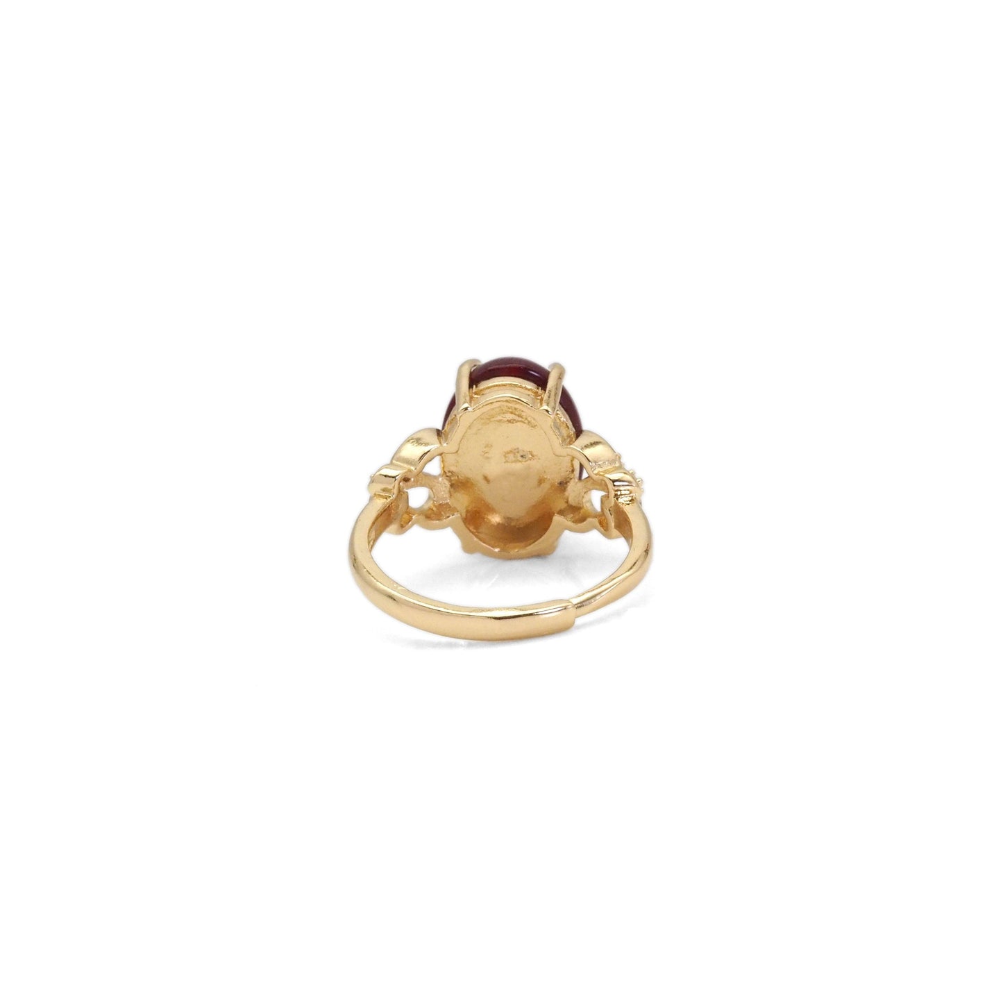 Gold Oval Red Pink Stone Adjustable Ring, Sku#LX353