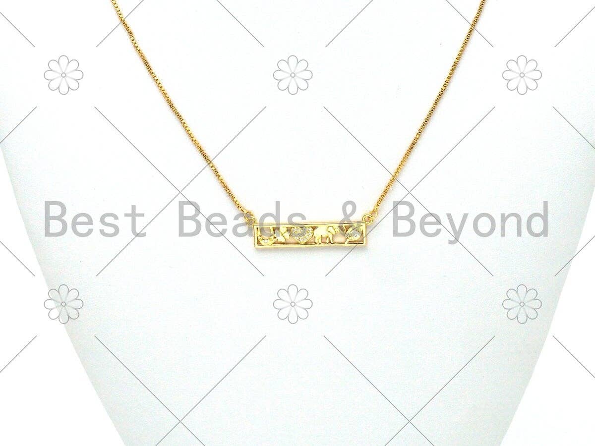CZ Micro Pave Lucky Charm, Elephant Heart Moon Evil Eye Pendant,18K Gold Filled Charm, Necklace Bracelet Pendant,9x36mm,Sku#LK386