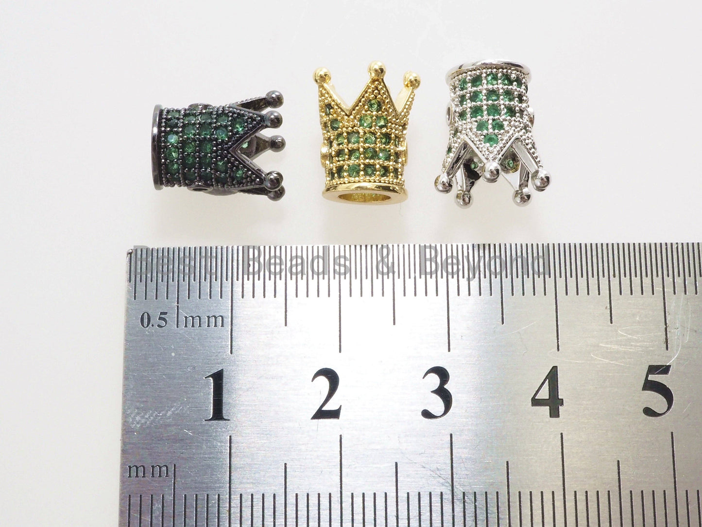 CZ King Crown Green Micro Pave Beads, Cubic Zirconia Crown Space Beads,Men's Women's Jewelry Making, 10x8mm, Sku#G404