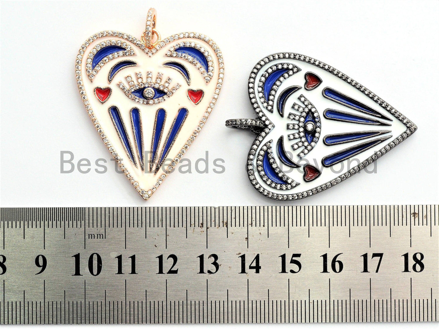Large Enamel Colorful Heart Shape With Evil Eye Moon Heart Pendant,CZ Micro Pave Oil Drop pendant, Heart Enamel pendant,37x42mm,sku#F579