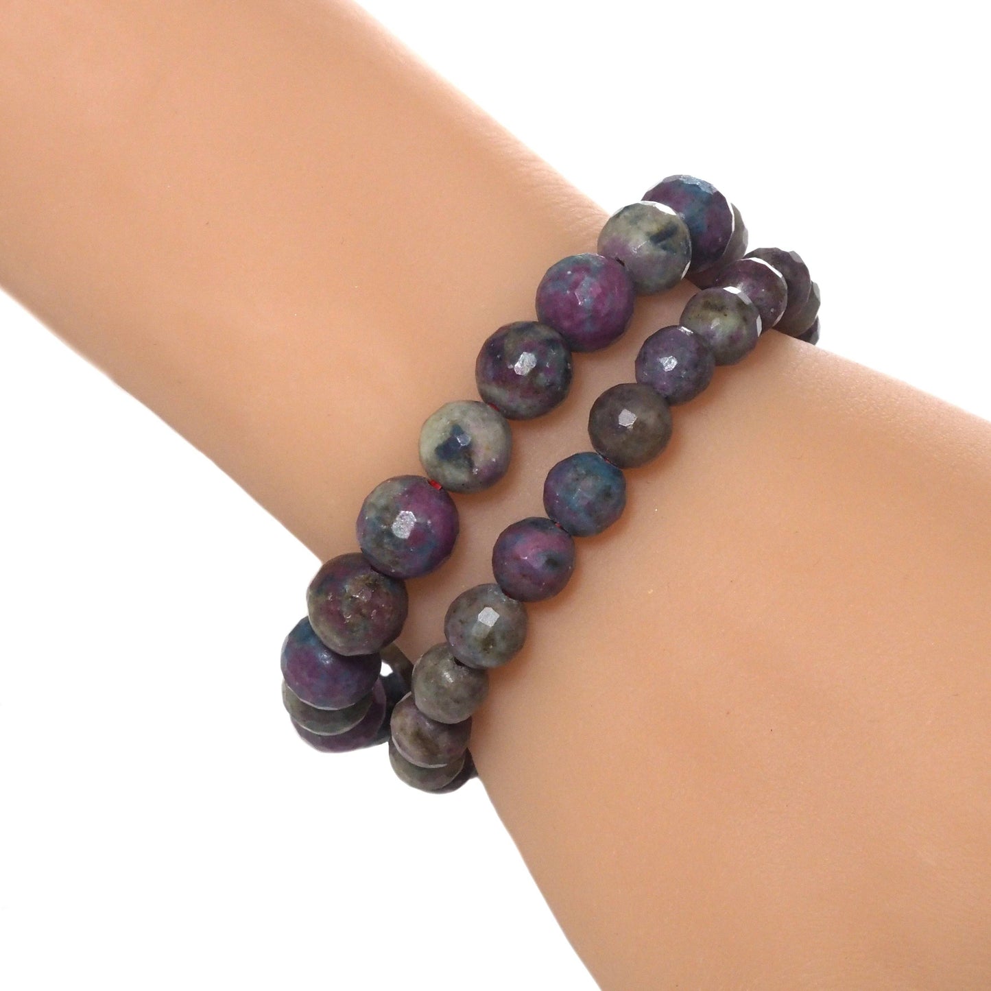 Genuine Red Corundum Round Faceted Stretchy Bracelet, 8mm/10mm, Sku# EF302