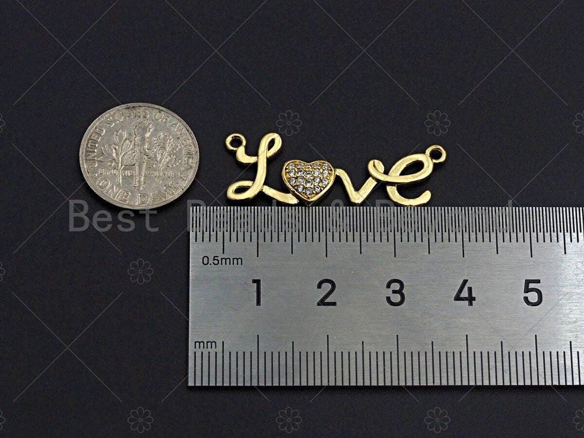 18K Gold LOVE With CZ Micro Pave Heart Connector, Love Necklace pendant, Love heart bracelet Connector, 12x33mm, sku#LK14