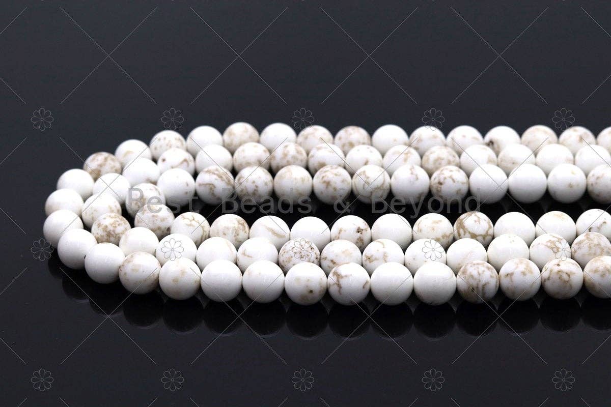 Natural White Howlite with Light Vein Round Smooth beads, sku#U1179