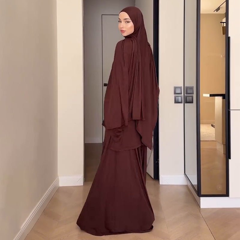 Elegant Solid Color Two-Piece Set | Side Slit Long Sleeve Top & Pleated Skirt(MS135)