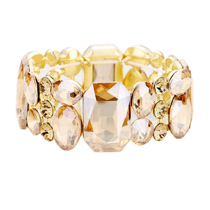 Emerald Cut Crystal Accented Stretch Evening Bracelet