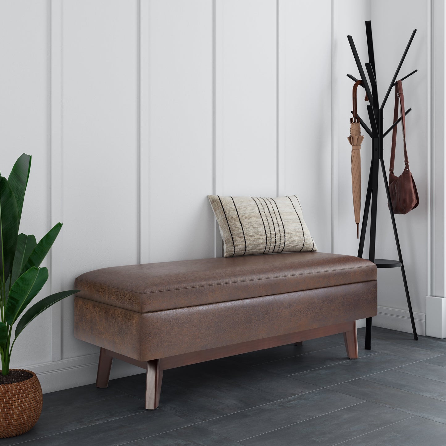 Owen 48" Wide Rectangular Storage Ottoman in Distressed Chestnut