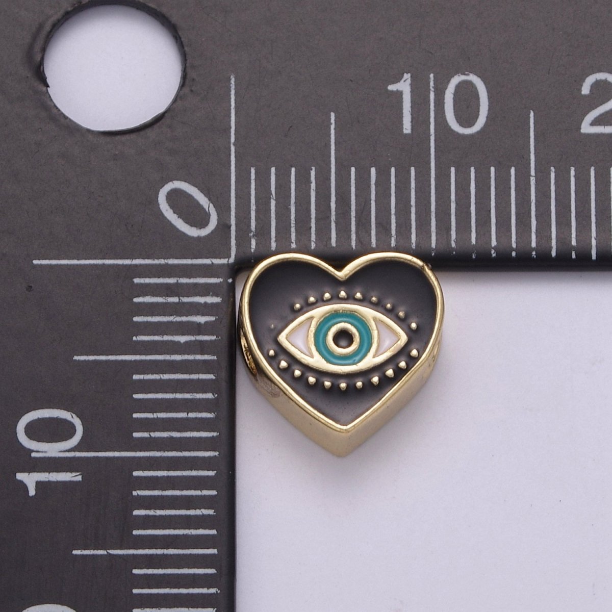 Evil Eye Bead, Heart Evil Eye, 10mm Evil Eye Beads, Side Drilled Black, Blue, Pink, Green, White Enamel B-754