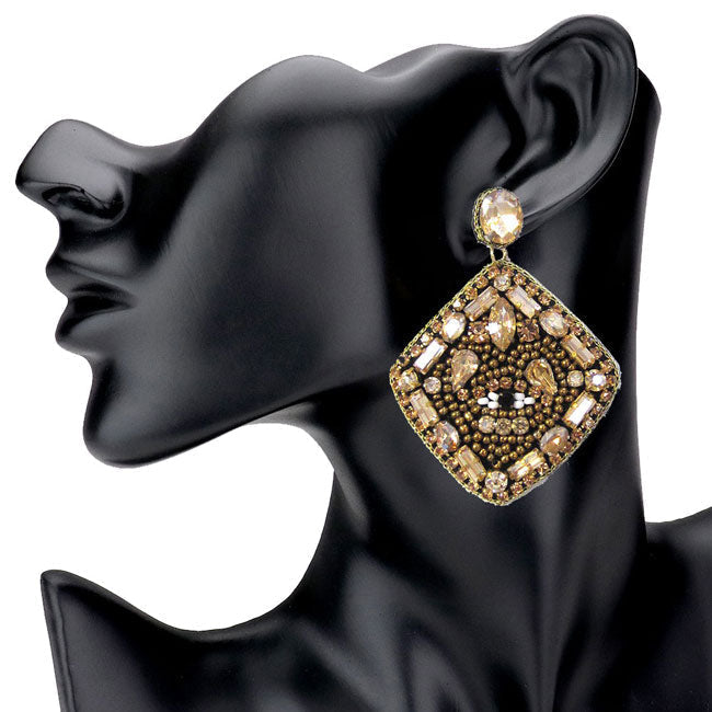 Evil Eye Pointed Multi Stone Embellished Square Earrings