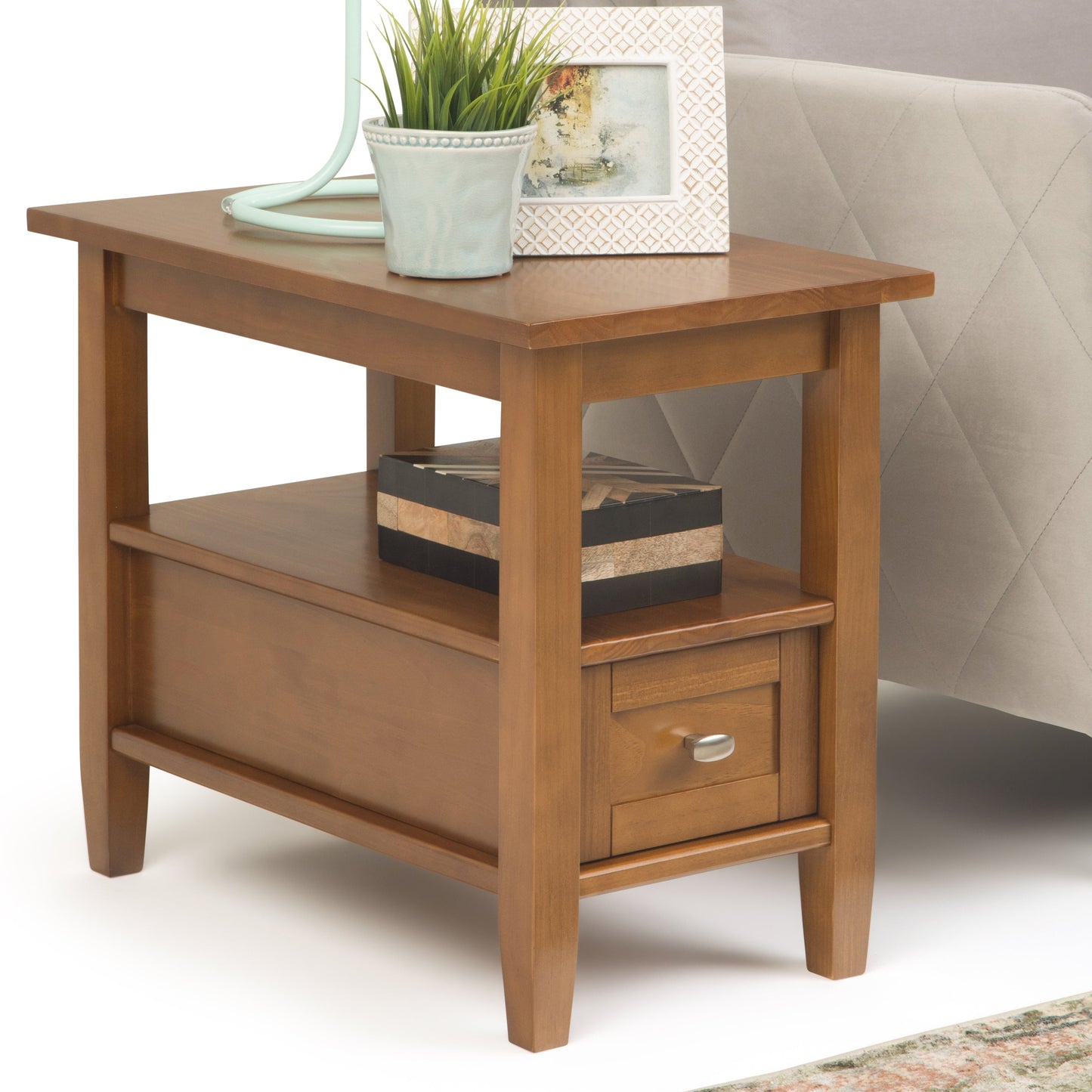 Warm Shaker Solid Wood 14 Inch Wide Side Table in Light Golden