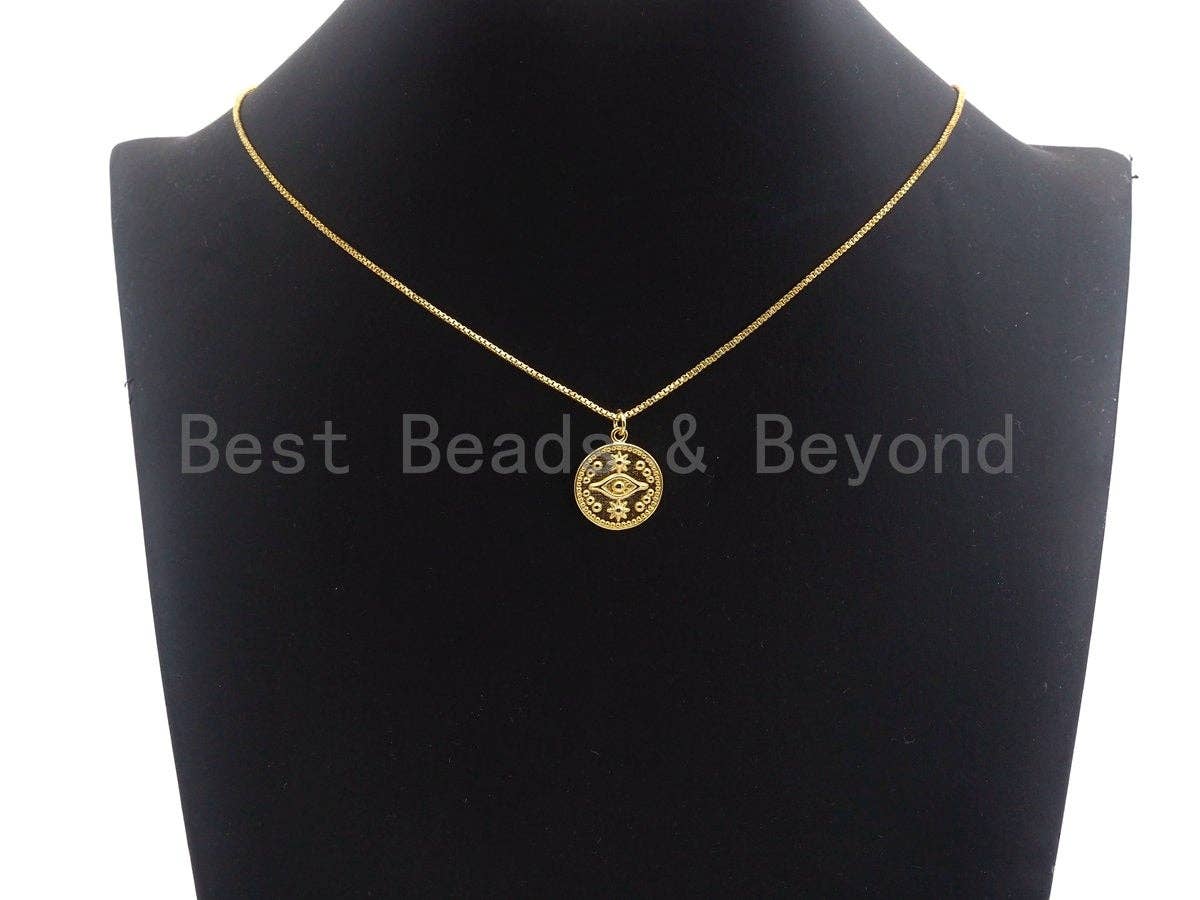 Round Evil Eye on Disc Pendant, Embossment Brass Pendant, Silver/Gold Tone,18x20mm, Sku#Z413