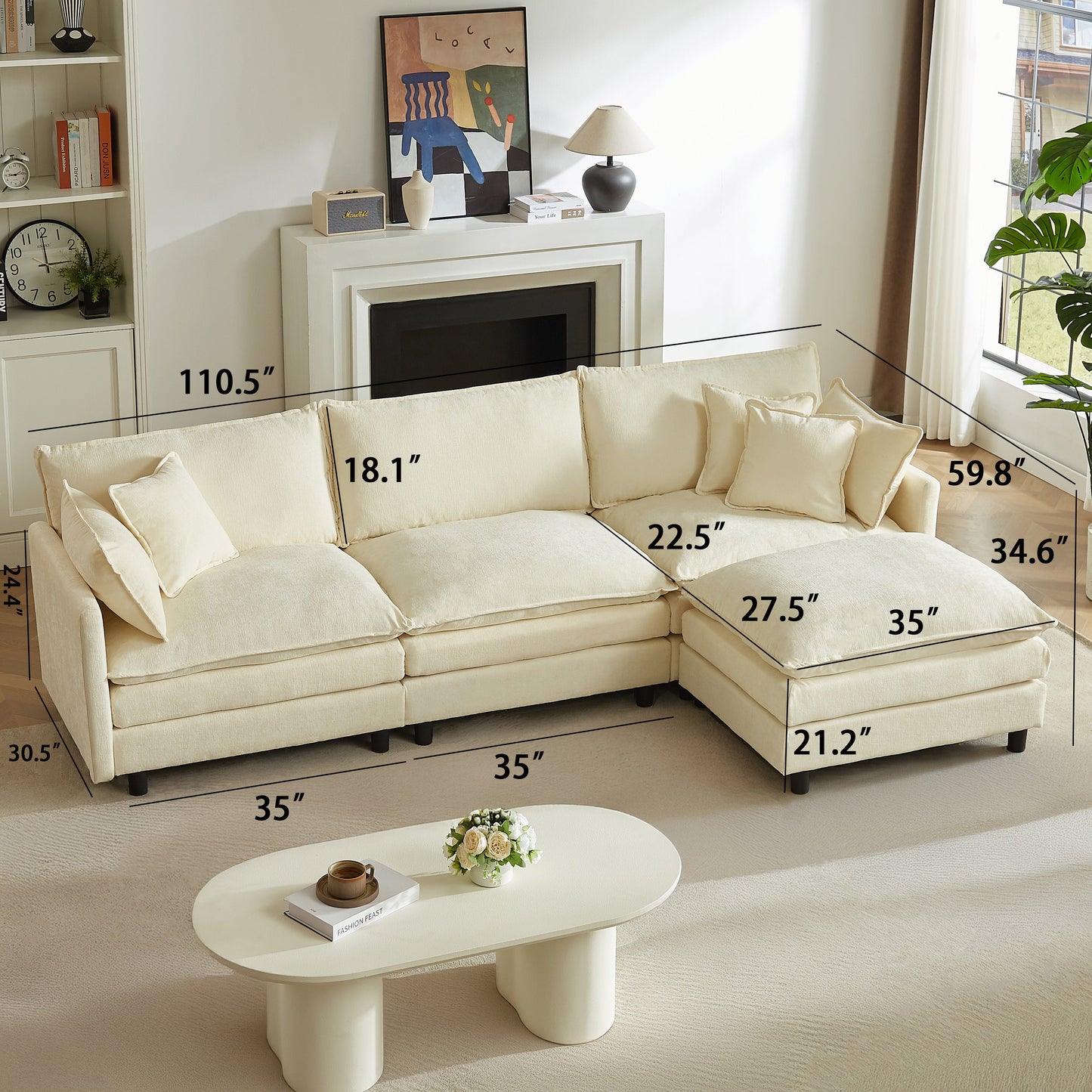 Modular Sectional Sofa, 110 Inch L Shaped Couch Set