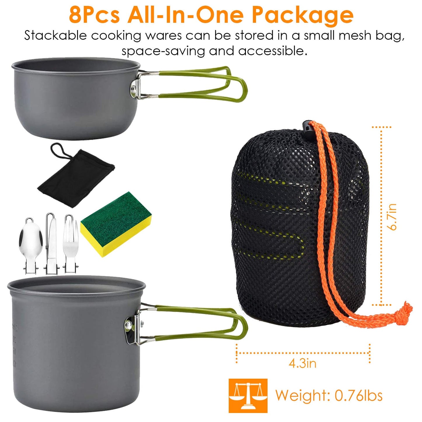 Camping Cookware Set with Pot and Foldable Cutlery