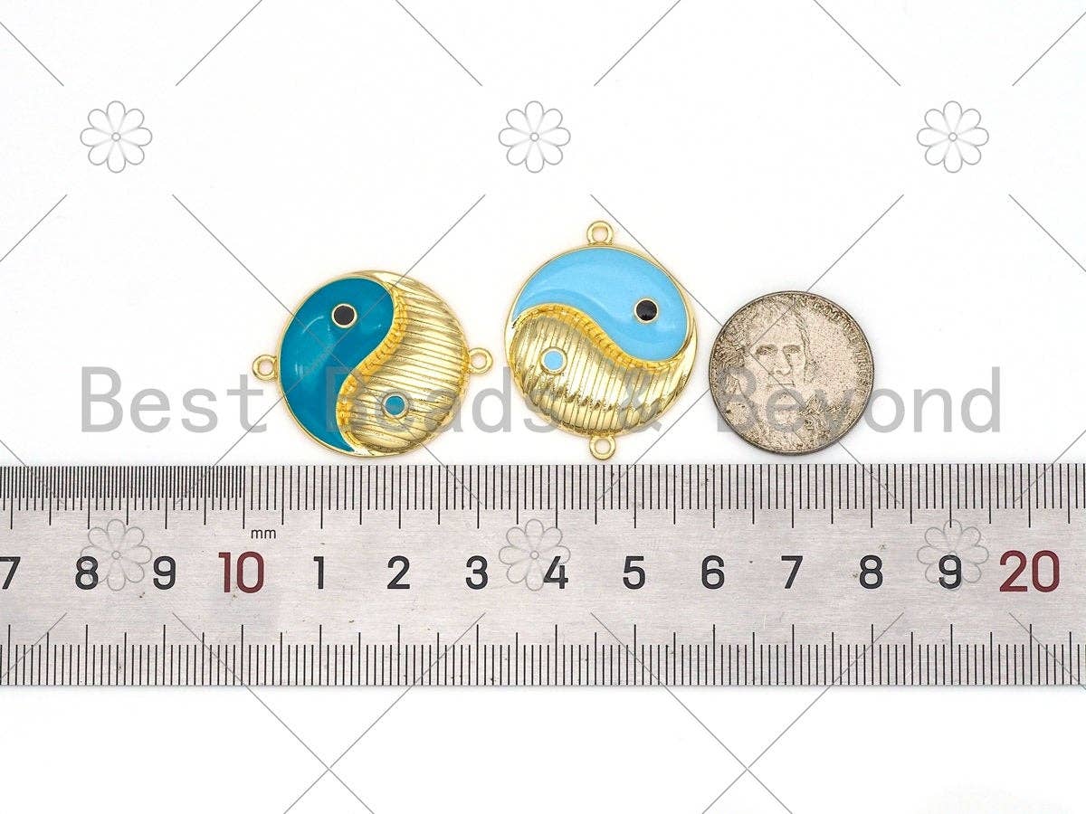 Colorful Enamel Yinyang Round Shape Connector, 18K Gold Filled Tai Ji Connector,Necklace Bracelet Religious Connector,25x31mm,Sku#LK451