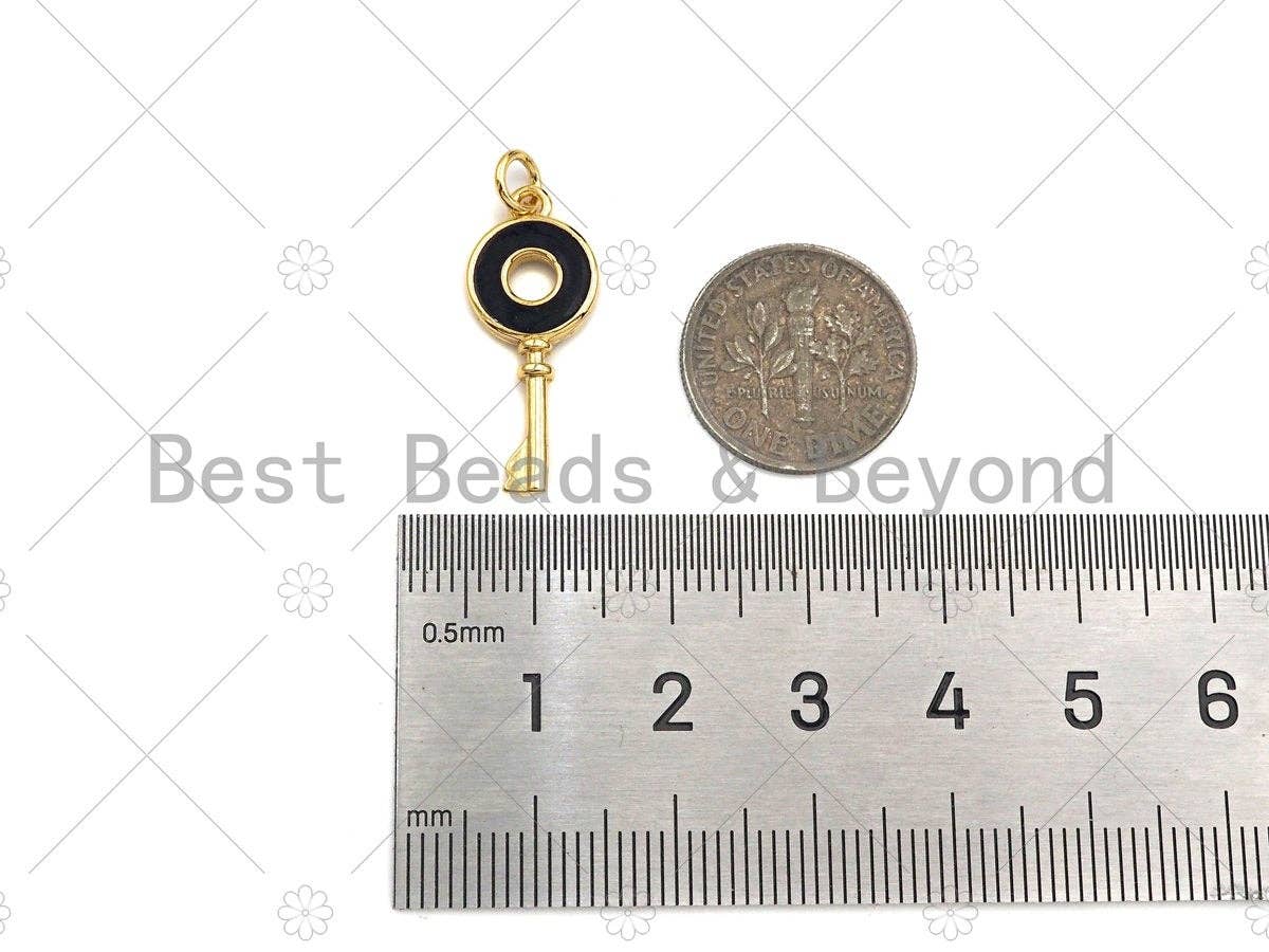 Enamel Colorful Round Ring On Key Shape Pendant,18K Dainty Gold Enamel Charm,Enamel Jewelry,10x24mm,Sku#LK272