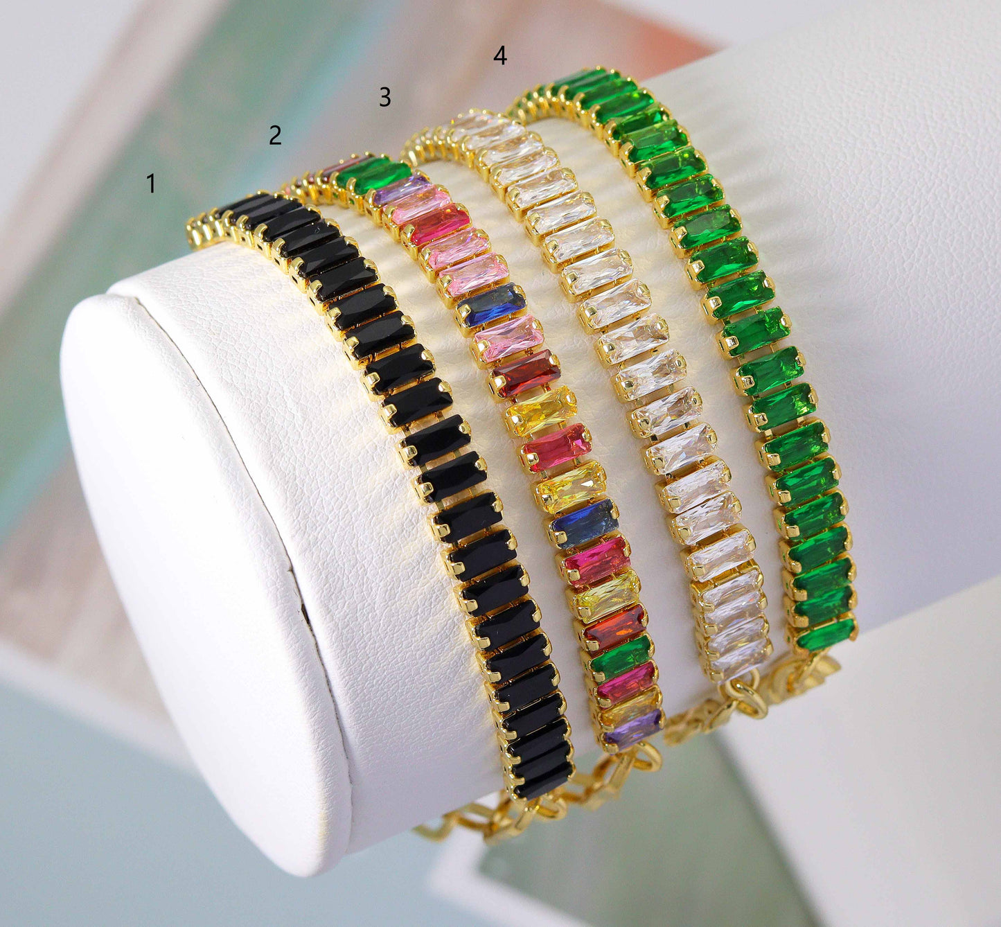 Mixed Baguette CZ Chain Bracelet, sku#LD295