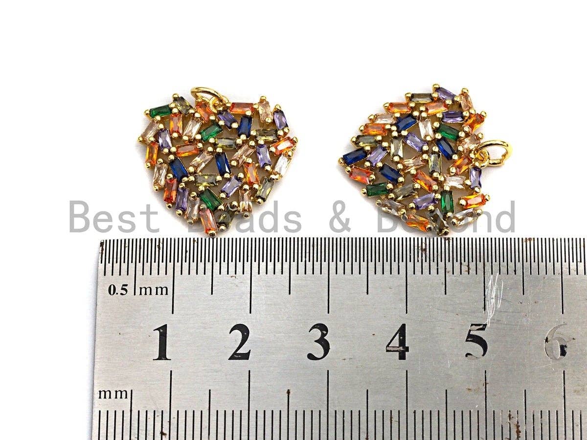 Colorful Baguette CZ Micro Pave Cluster Heart Shape Pendant, Cz Pave Bracelet Necklace Pendant in Gold Finish,21x19mm, sku#F908