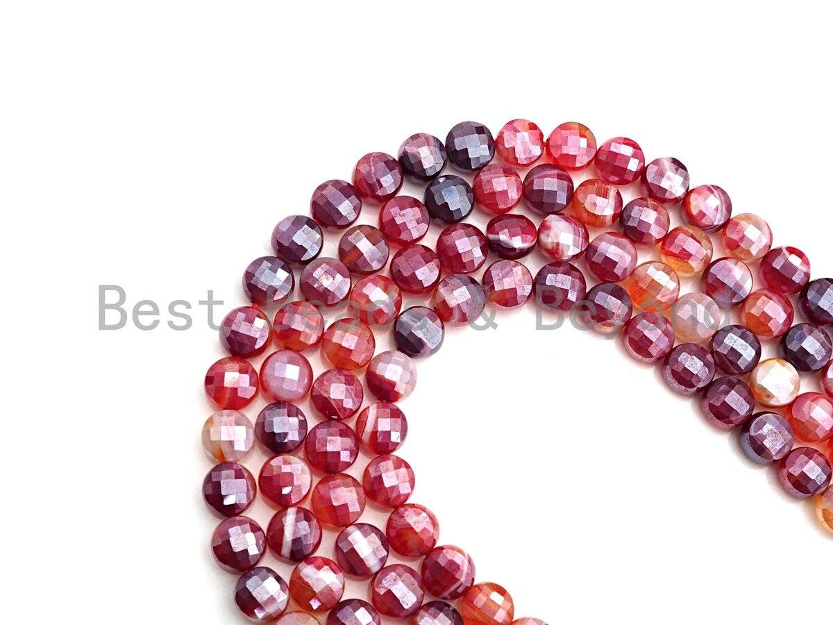 Double Sided Turtle Shell Cut Plated Agate Coin Shape beads, 6mm/8mm/10mmCoin bead, Natural Gemstone Beads, 15.5" Full strand, Sku#UA30