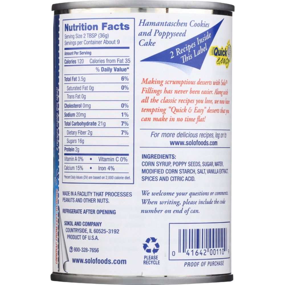 SOLO: Poppy Seed Cake and Pastry Filling, 12.5 oz