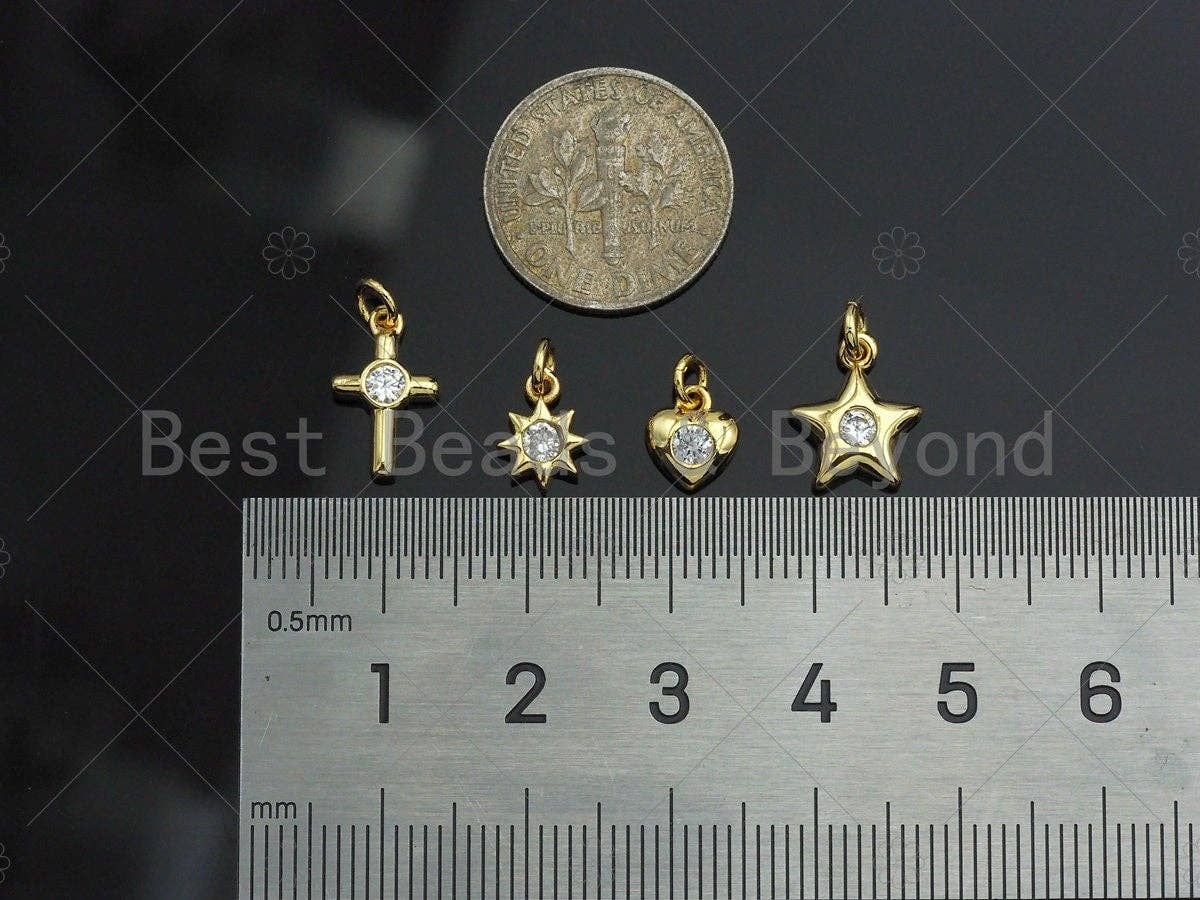Dainty CZ Micro Pave Star Sun Cross Heart Shape Charm/Pendant, Diamond Gold Plated Charm, Gold Pendant, Gold plated charm, Sku#JL13