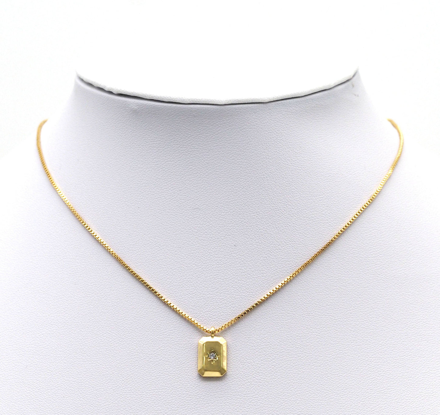 Gold CZ North Star On Rectangle Charm, Sku#Y749
