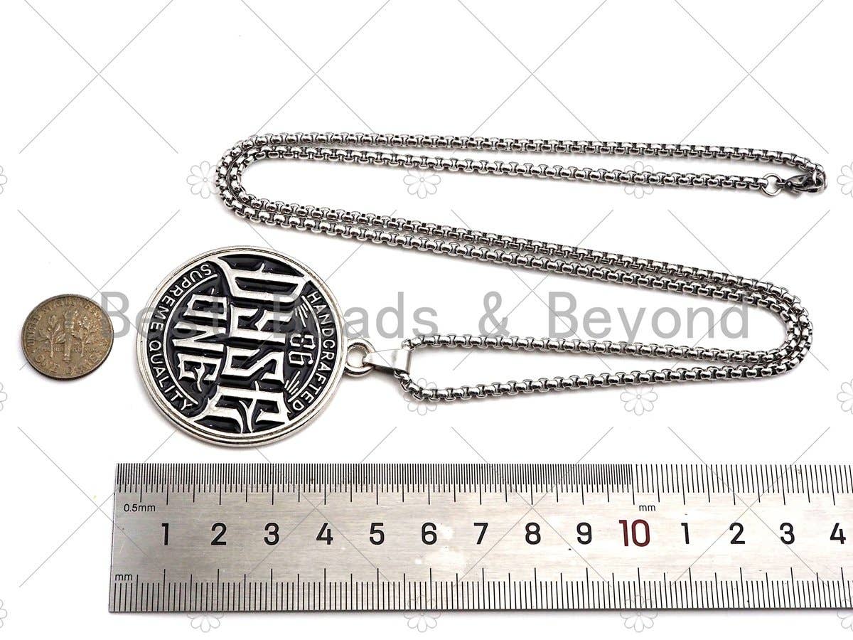 Men's Engraved Disc Pendant Stainless Steel Necklacesku#L342
