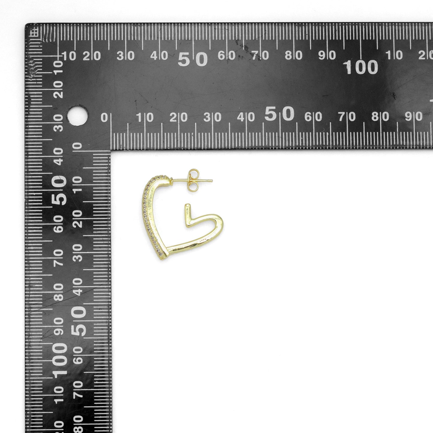 Clear CZ Gold Silver Heart Shape Huggie Earrings, Sku#LX708