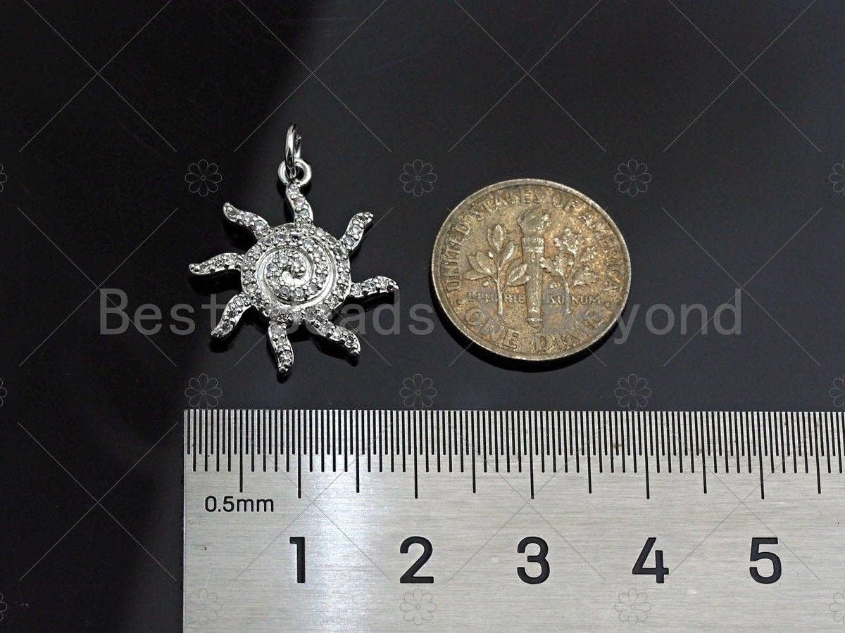 CZ Micro Pave Sunflower Shape Pendant,Cubic Zirconia Swirl Flower Charm, Gold/Silver Tone,19x21mm,sku#L351