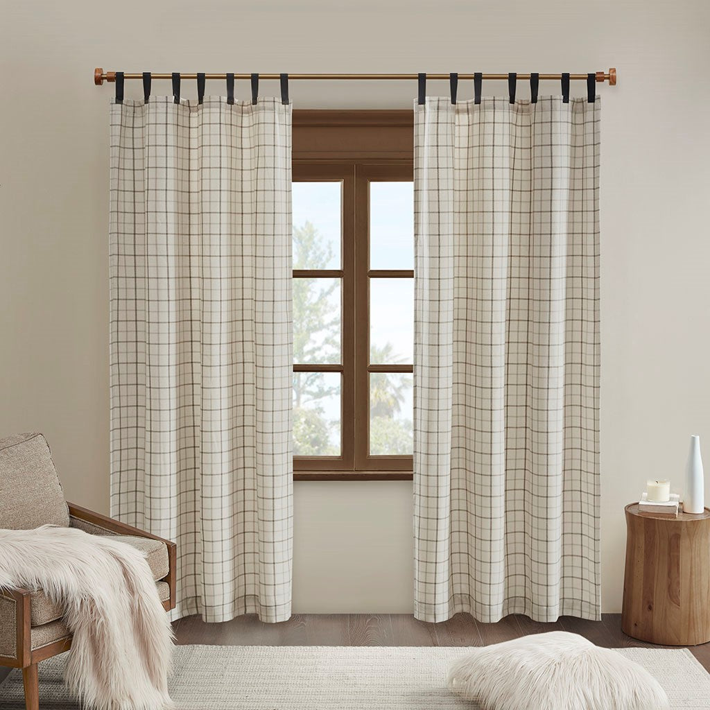 Plaid Faux Leather Tab Top Curtain Panel with Fleece Lining