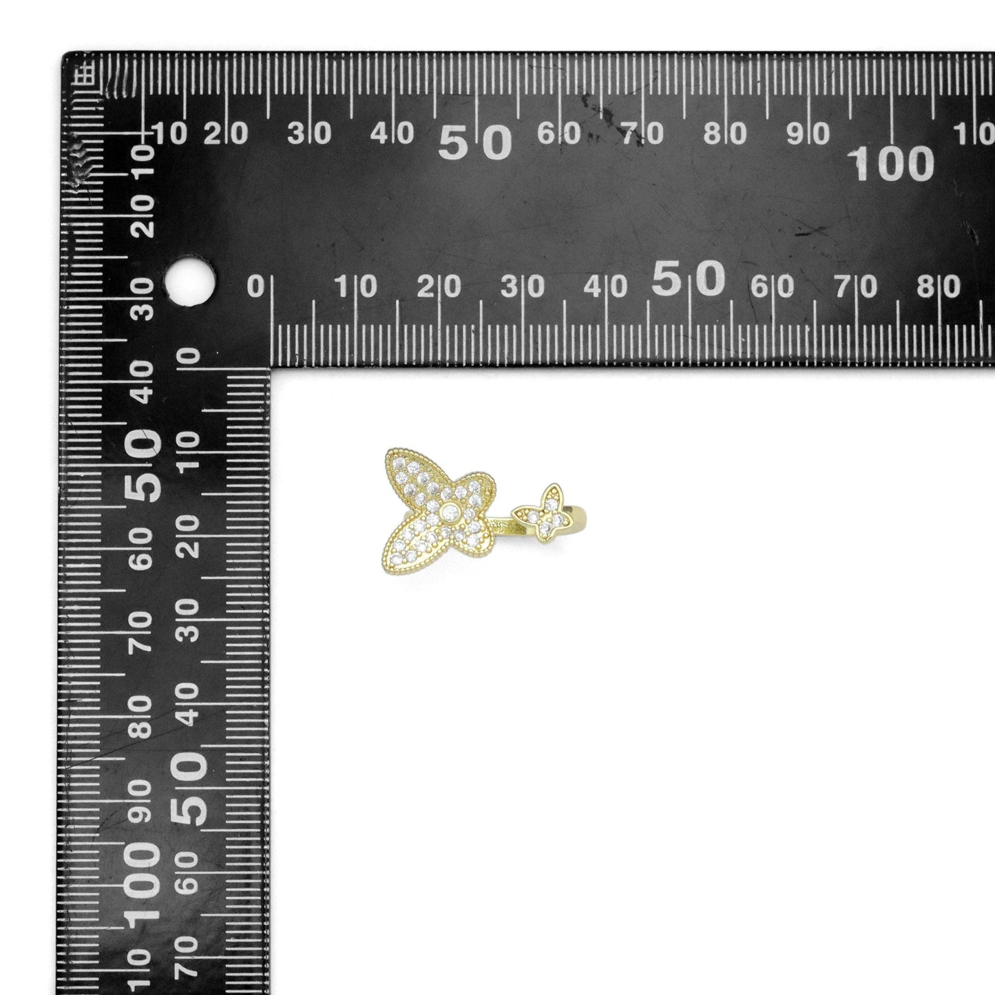 Gold Clear CZ Butterfly Statement Adjustable Ring, Sku#LK993
