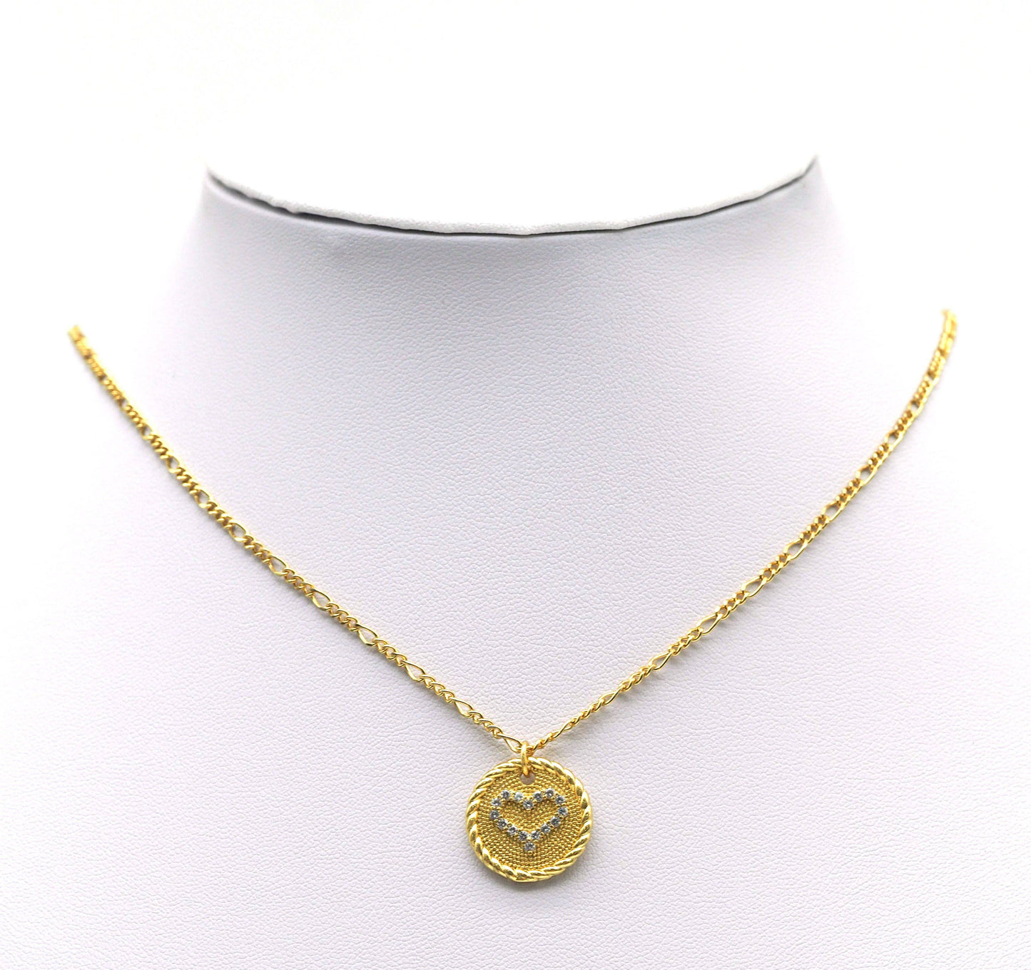 CZ Heart on Round Coin Charm, Sku#LK645