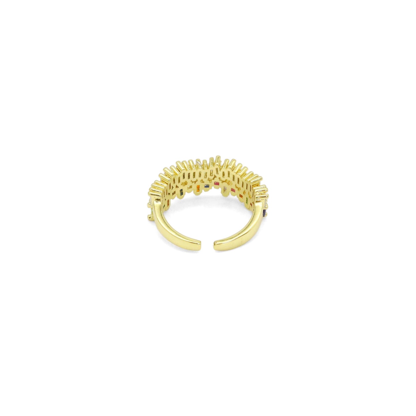 Double Line Baguette CZ Gold Adjustable Ring, Sku#LX501