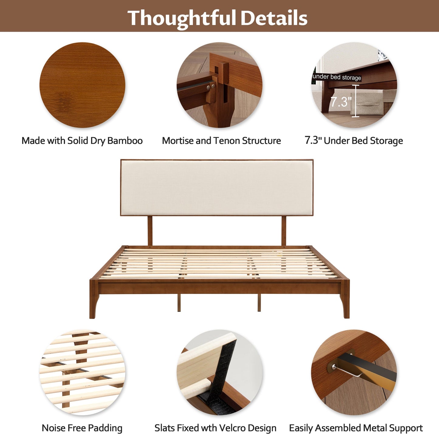 King Size Solid Dry Bamboo Wood 12 Inch Platform Bed