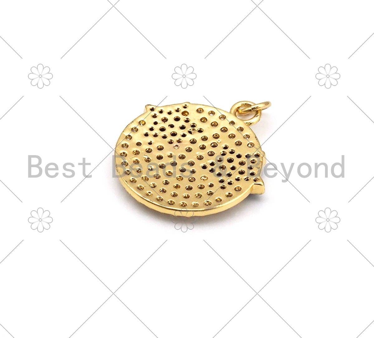 CZ Micro Pave Black Star Red Heart on Round Coin Pendant,18K Gold Filled Face Charm, Necklace Bracelet Charm22x24mm,Sku#L601