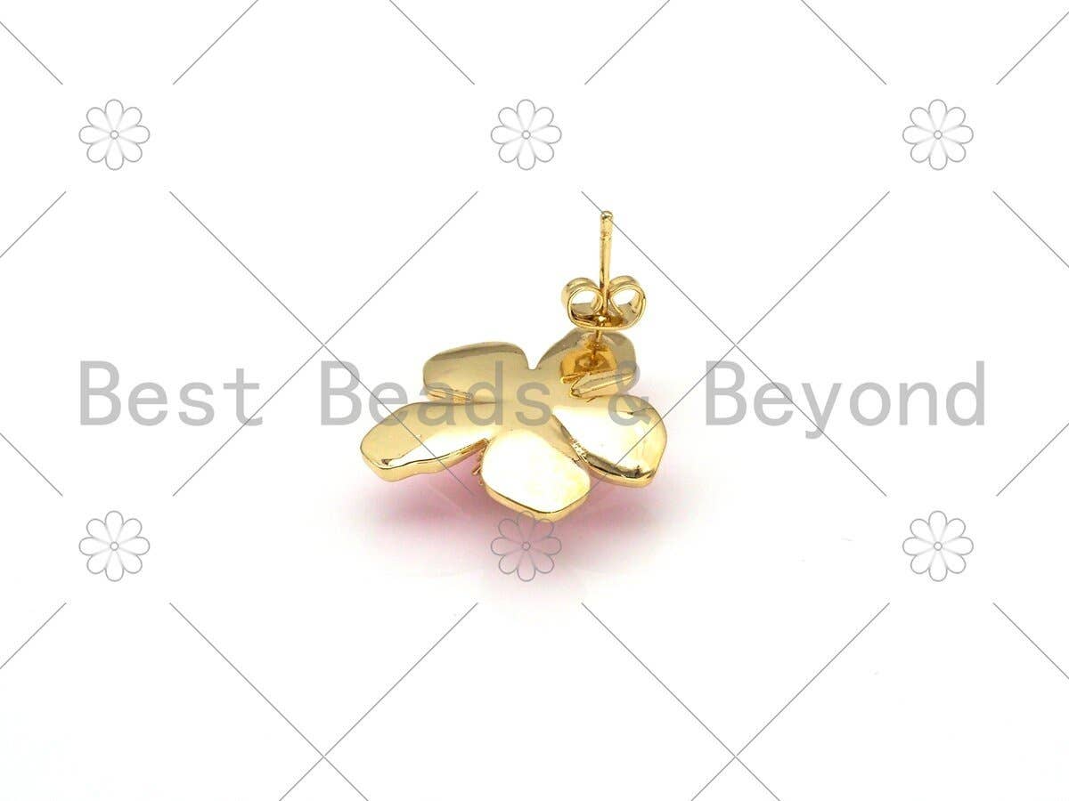 CZ Colorful Lilac Flower Enamel Earrings, Sku#J323