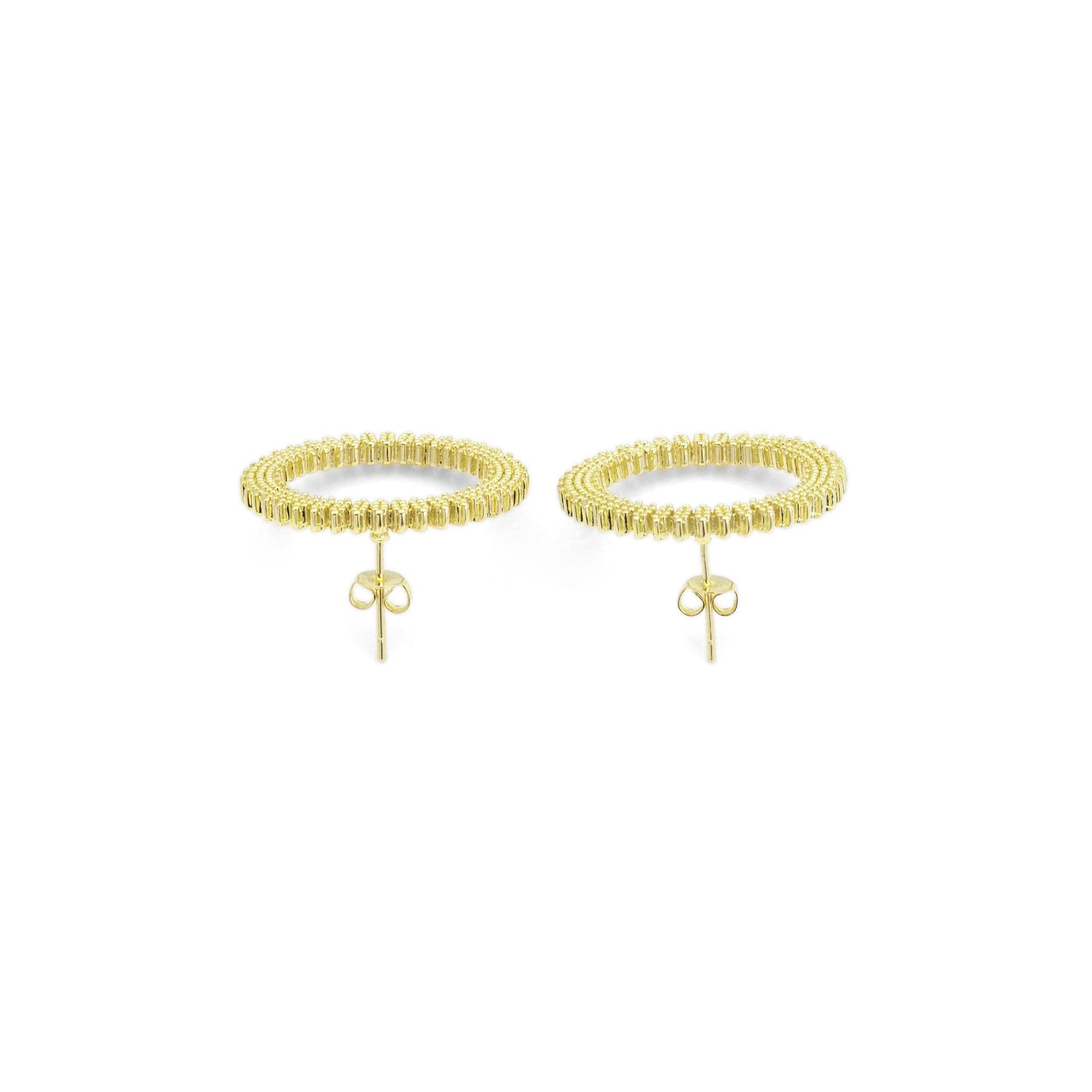 Gold Round Circle CZ Stud Earrings, Sku#LK846