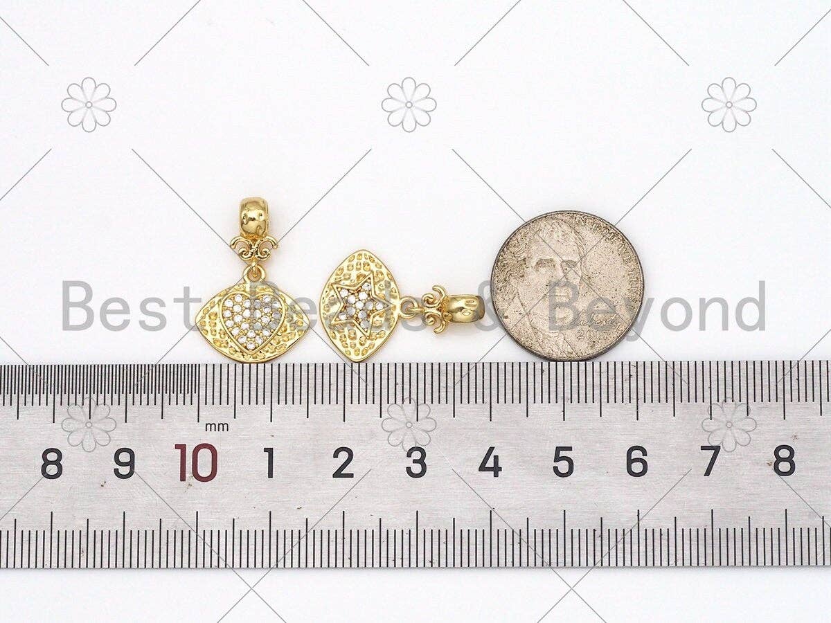 CZ Micro Pave Hamsa Hand Heart Five Point Star On Evil Eye Shape Pendant, 18K Gold Filled Evil Eye CZ Charm,16x23mm,Sku#L606